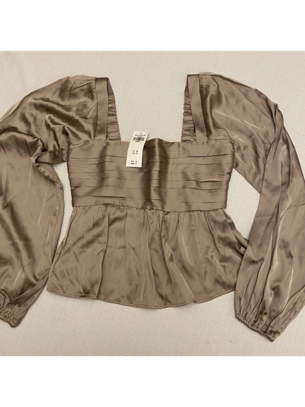Abercrombie Taupe Satin XS NEW Top Blouse balloon long sleeve Emerson elastic